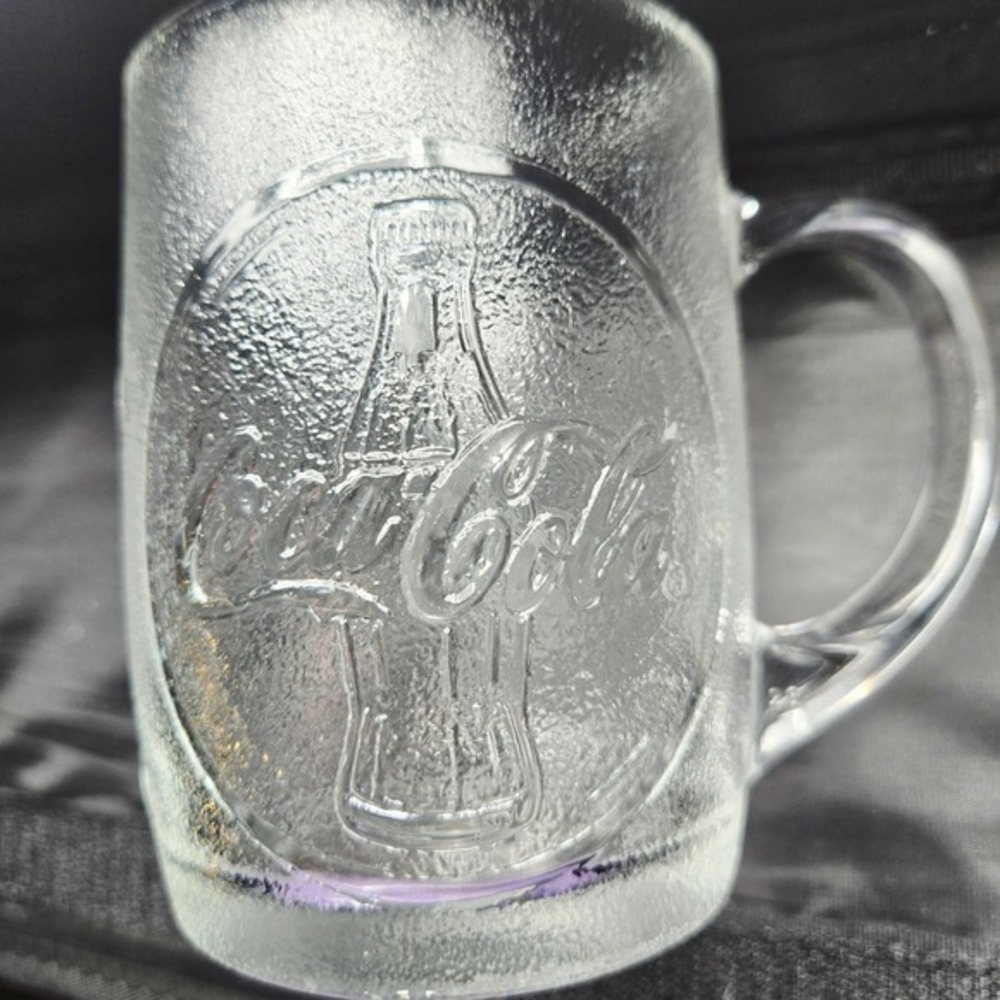 Coca‎ Cola Embossed Glass Mugs Set of 4 Vintage Coke Soda Pop Clear